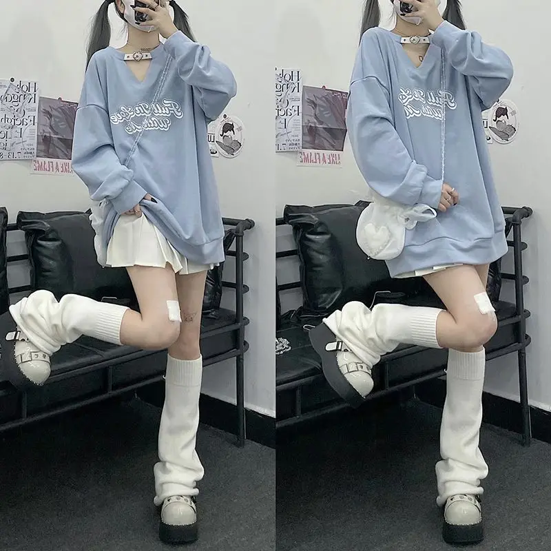 Y2K Punk Knitted Leg Warmers Harajuku Women Leg Covers Sock JK Thigh High Lolita Girls Stockings Hairy Leggings Heaters Female