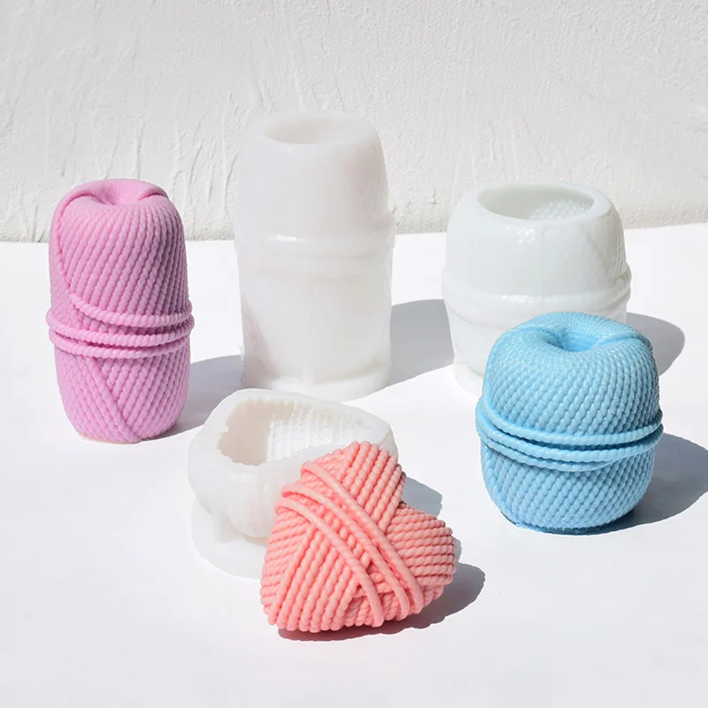 2024 DIY yarn ball candle silicone mold knitting yarn Heart candle mold yarn cylinder resin cement gypsum molds Christmas gift