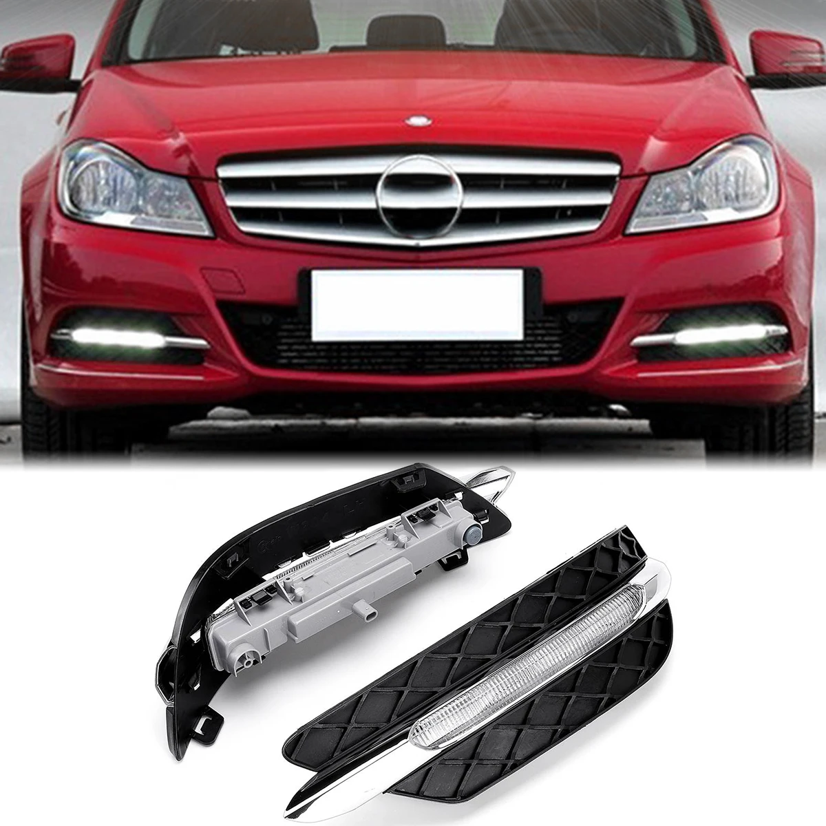 LED White DRL Daytime Running Light Fog Lamps For Mercedes Benz C Class W204 2011-2014 C200 C300 C260 MB1039117 MB1038117