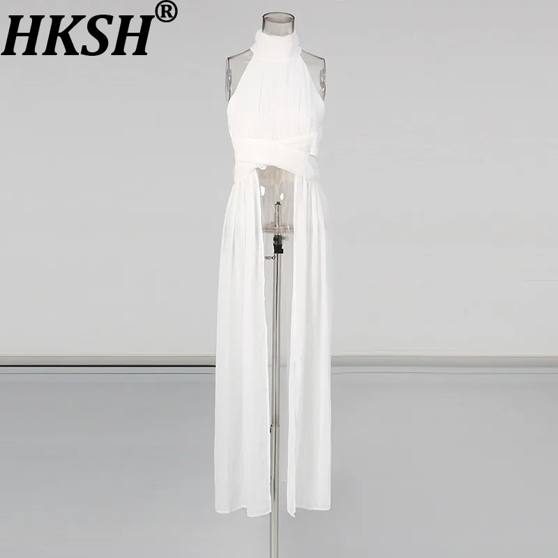 

HKSH Ins Vest For Women Solid Color Turtleneck Split Hem Sleeveless Waist Cinching Elegant Temperament Stylish Long Tops HK10880