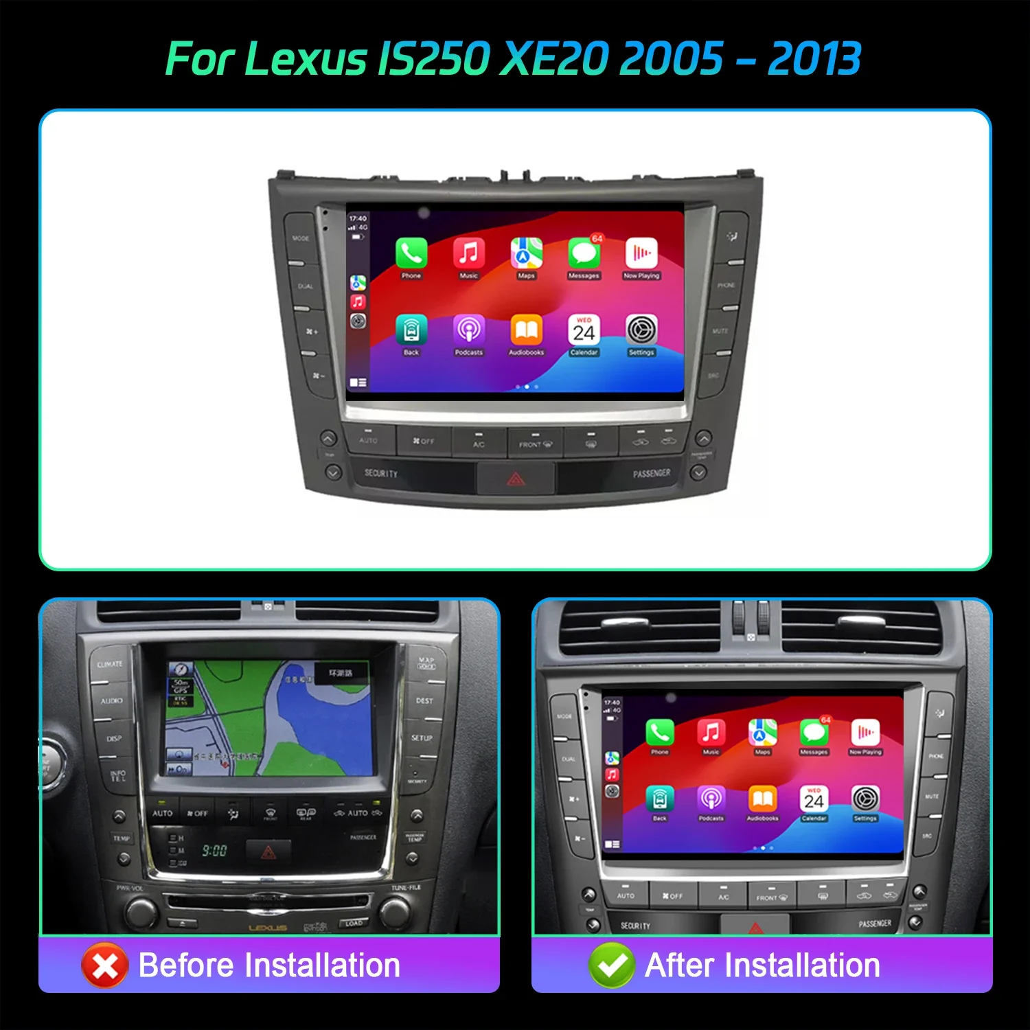 For Lexus IS250 XE20 2005-2013 Car Radio Multimedia Video Player Navigation CarPlay Android 14 Auto 4G Universal 2K QLED Screen