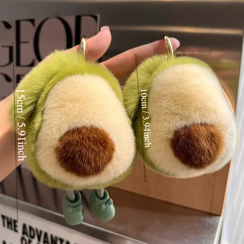 Stuffed Avocado Fruit Soft Plush Toy for Kids Teen Furry Fur Kawaii Avocado Shaped Keychain For Women Car keys And Bag Charms