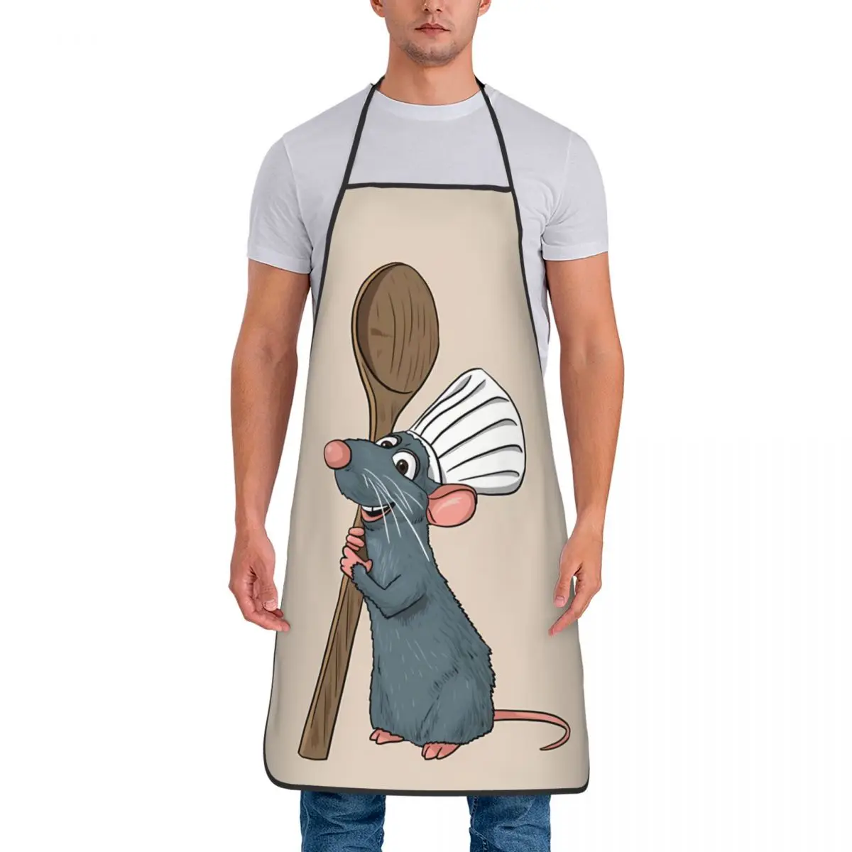 Unisex Remy The Little Chef Bib Apron Adult Women Men Chef Tablier Cuisine for Kitchen Cooking Ratatouilles Painting