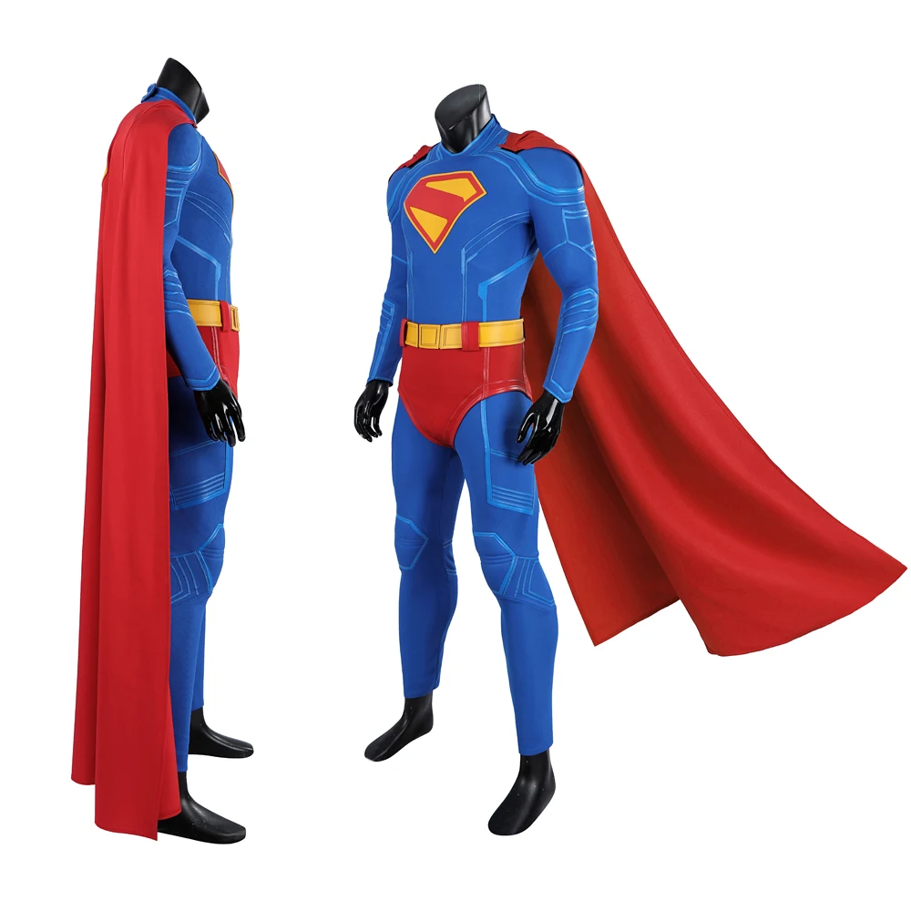 New Zentai Superhero Legacy Clark Kent Cosplay Costume Adult Man Blue Bodysuit Outfit Jumpsuit Carnival Halloween Red Cloak