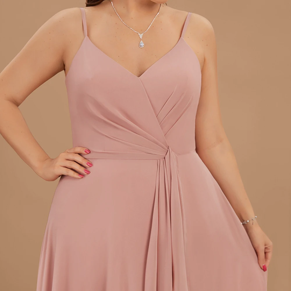 Robe de Bal en Mousseline de Soie Simple et Personnalisée, Élégante, Col en V, Fente Latérale Haute, Longueur au Sol, Plis Dos aux