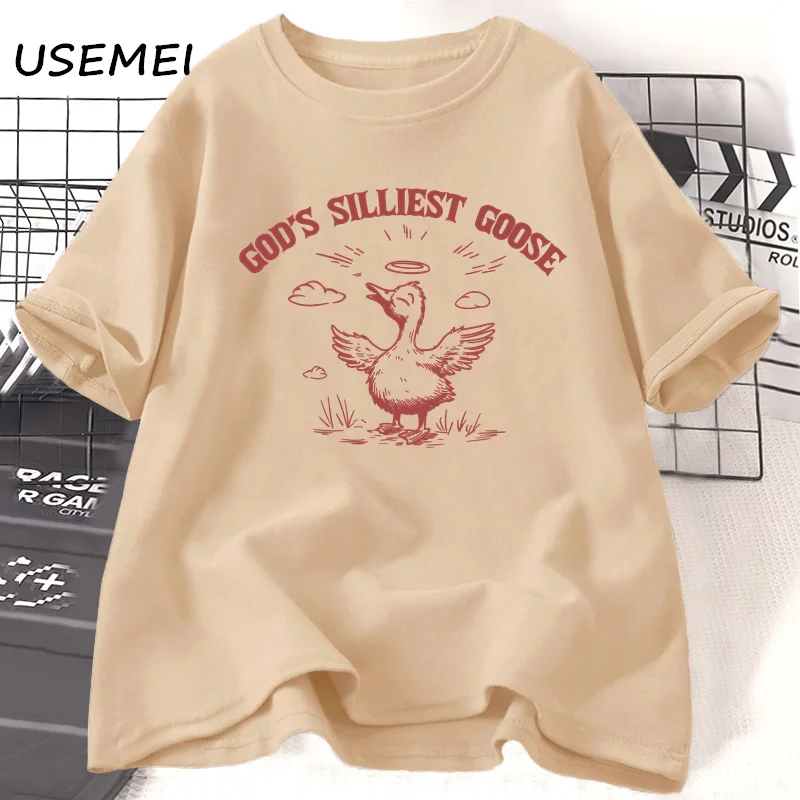 God's Silliest Goose T-shirts Print Funny Silly Graphic T Shirts Vintage Animal Fashion Casual Short Sleeve Cotton Tshirt