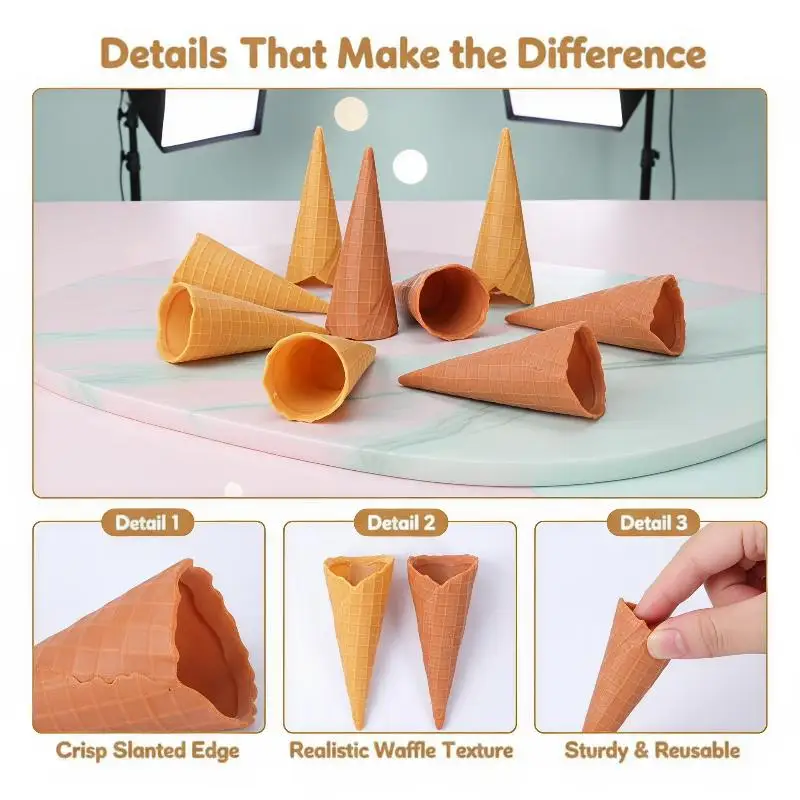 Realistic Artificial Ice Cream Cone Figurines Set Fake Dessert Props for Photo Studio Shooting Wedding Reception Table Decor