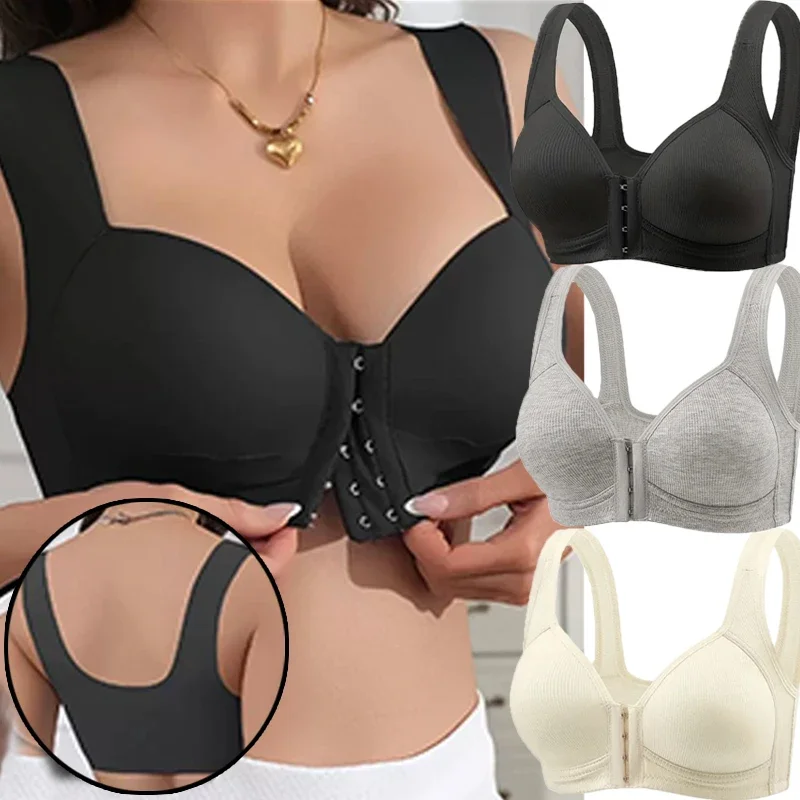 حمالة صدر نسائية خالية من الأسلاك، إغلاق أمامي بلون سادة، تغطية كاملة، أكواب ثابتة أكثر غورًا للأفراد في منتصف العمر وكبار السن #2