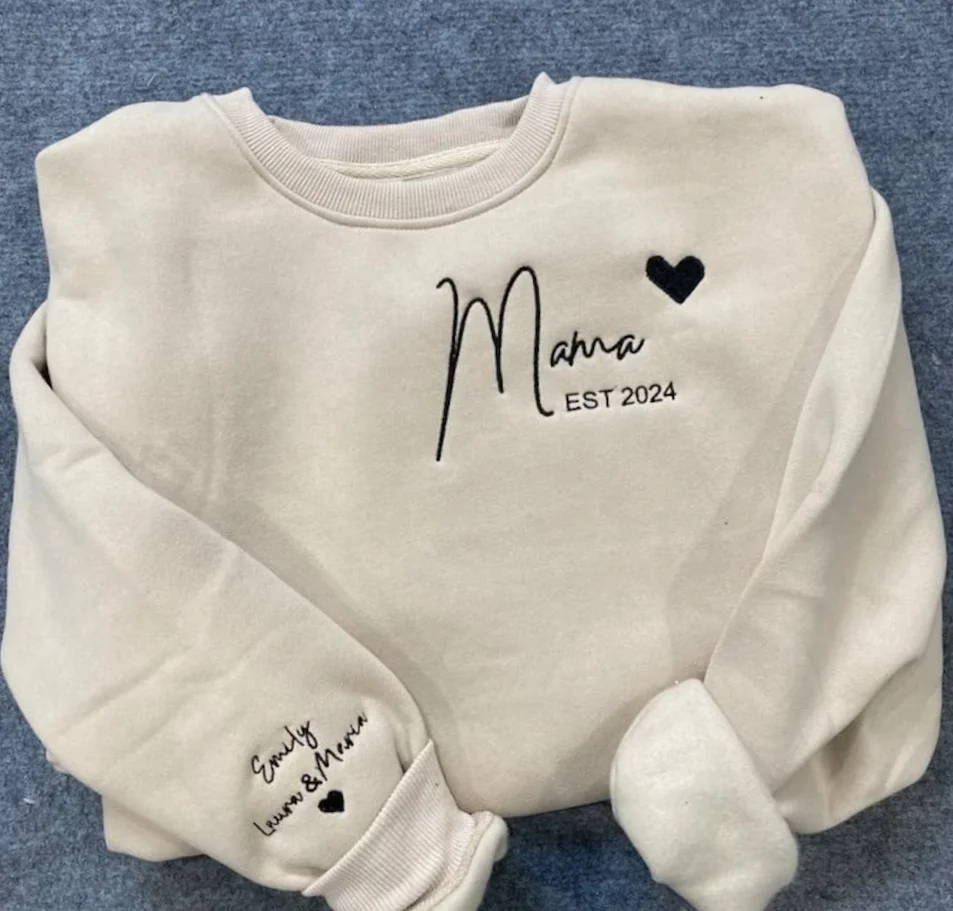 Sweat-shirt brodé MAMA, pull pour la fête des mères, cadeau pour maman, cadeau pour la colonne vertébrale, sweat-shirt maman personnalisé avec noms d'enfants