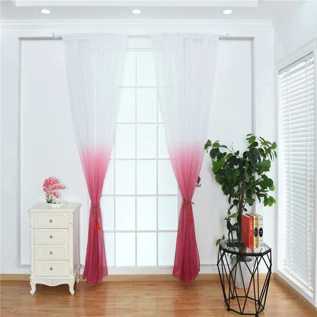 Gradients Semi Sheer Curtains Living Room Bedroom Kitchen Window Gauze Panels Drapes Rod Pocket