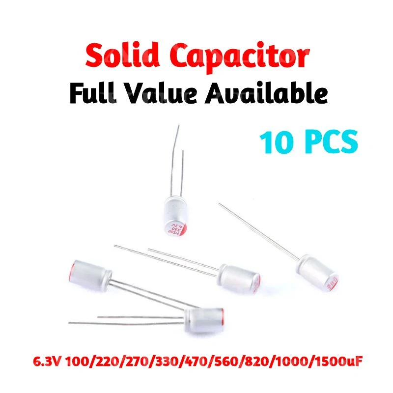 10pcs New DIP Solid Electrolytic Capacitor Super Low ESR 6.3V 100/270/470/220/330/560UF/820UF/1000UF/1500UF