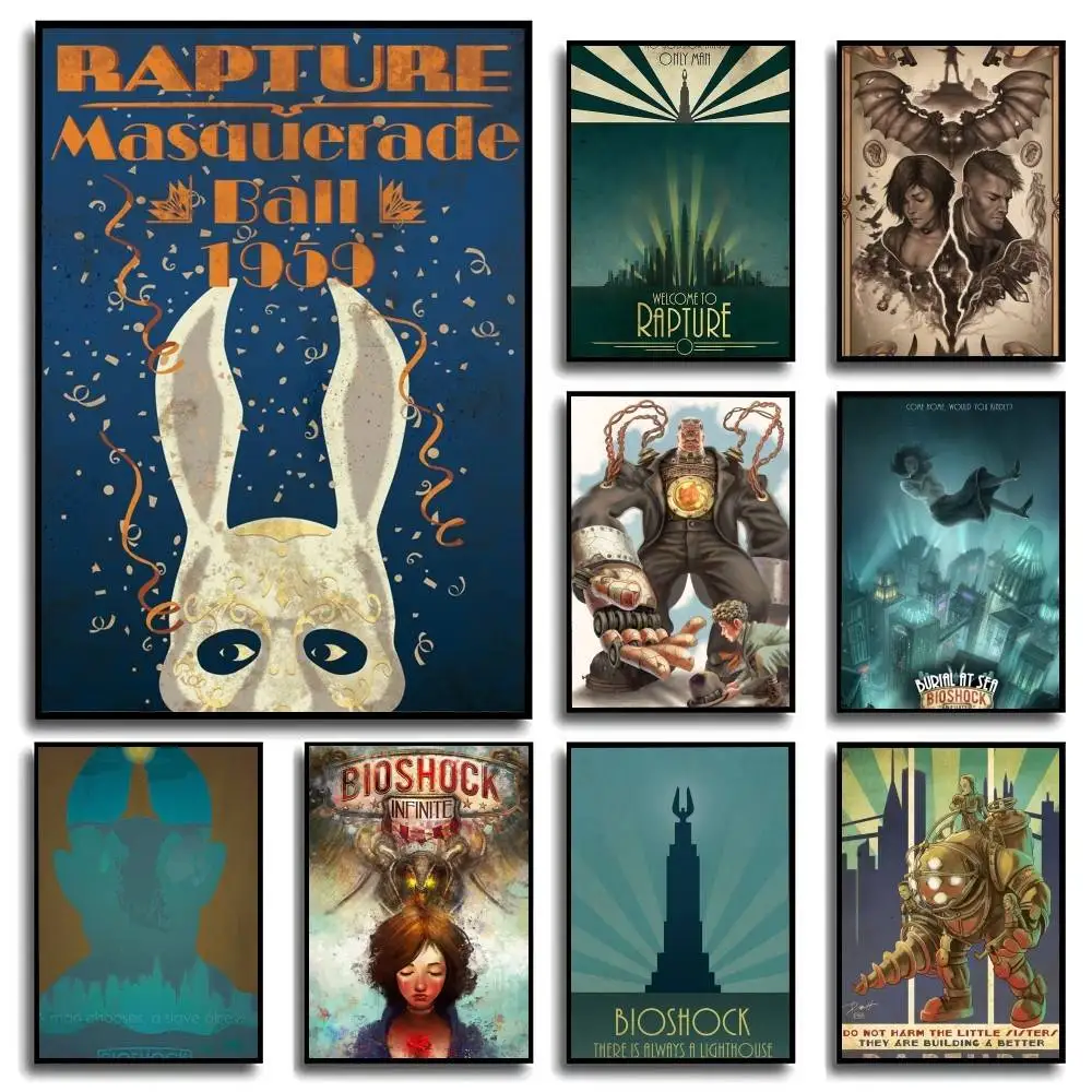 Affiches décoratives rétro Bioshock Rapture, toile de qualité pour salon, peinture de style vintage, décoration murale pour la maison