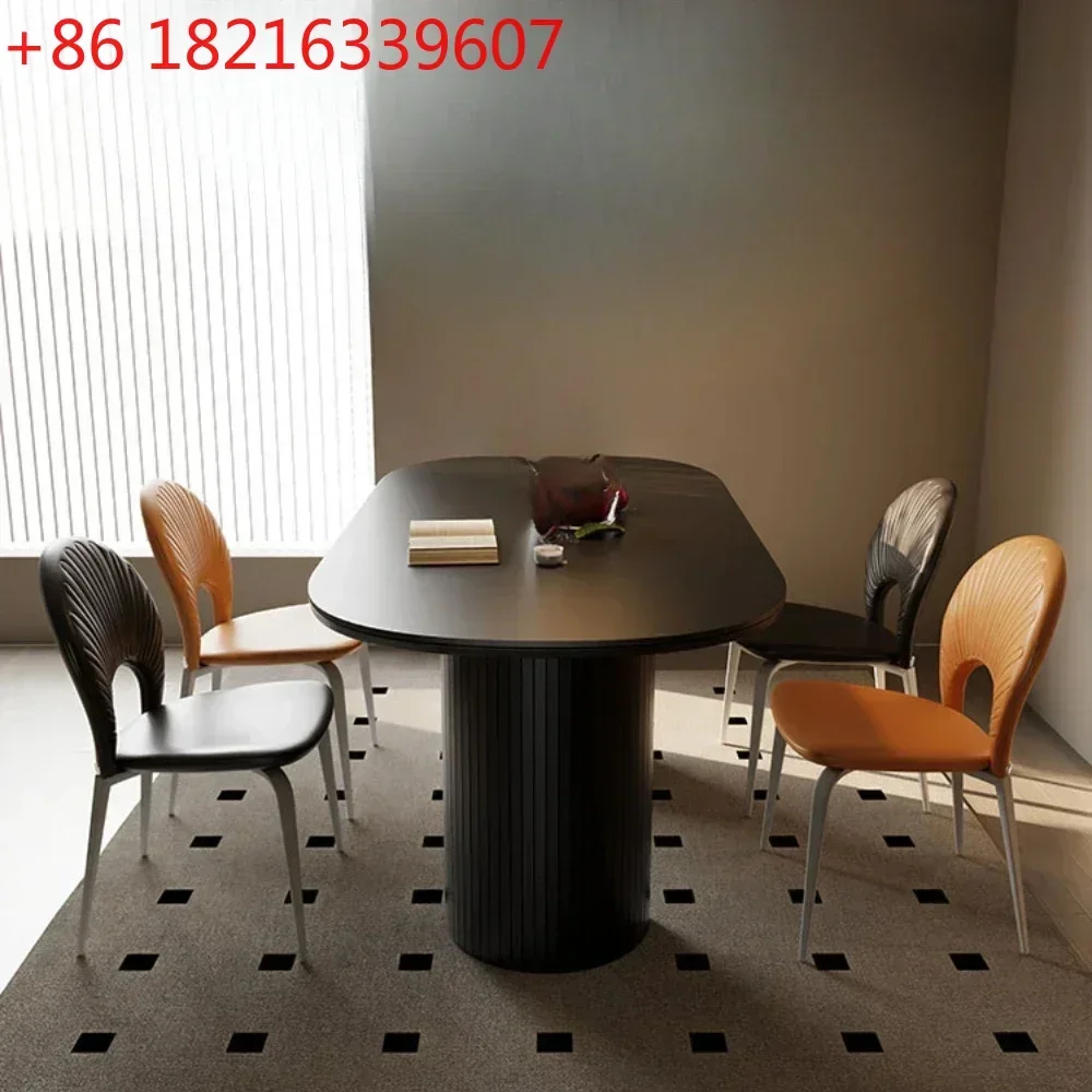 TA O Modern Minimalist Black Stone Plate Dining Table Oval Creative House Solid Wood Dining Table