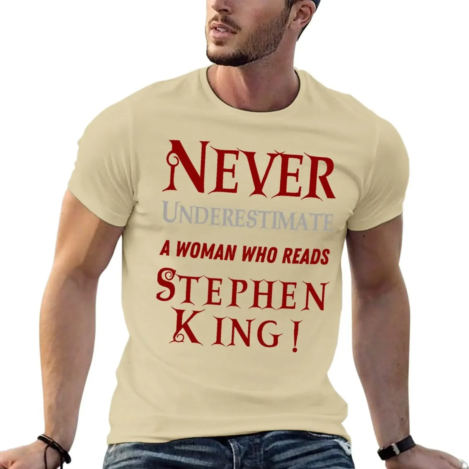 

funny T-shirt short Men's clothing New Never Underestimate A Woman Who Reads Stephen King,Horror Book Lover T-TOPS
