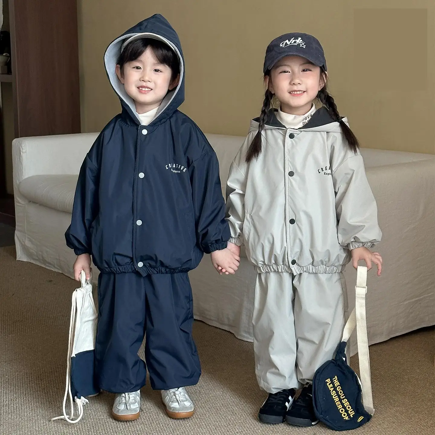2025 Winter New Children Long Sleeve Clothes Set Boys Girls Fleece Hooded Coat + Pants 2pcs Suit Kids Plus Velvet Thick Warm Set