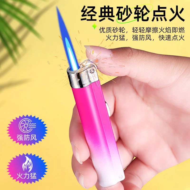 

Lighter Windproof Straight Punch Lighter Grinder Flint Gas Blue Flame Metal Lighters Smoking Cigarette Accessories（NO GAS）