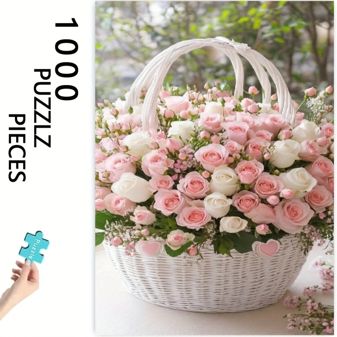 Puzzle da 1000 pezzi con rosa rosa e floreale con pezzi a forma di cuore - Gioco spesso e impegnativo per adulti e adolescenti, fiore vibrante