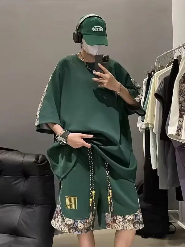 

Casual Ice Silk ort Sve T-irt And orts Men's Summer Sportswear Set Faionable And Comfortable Youth Outfit