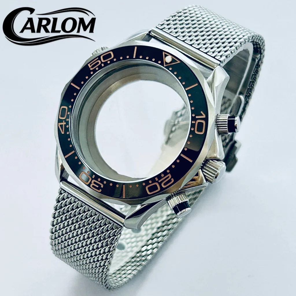41mm Silver Watch Case Fit VK63 VK64 Movement Sapphire Glass Multy-functional Quartz Chronograph Case Black Blue Red Bezel