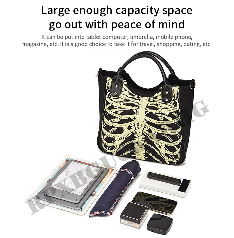 Luminous Gothic Skeleton Bones Skulls Bags Rock Designer Female Casual Totes Women Punk Bags Fashion Handbag