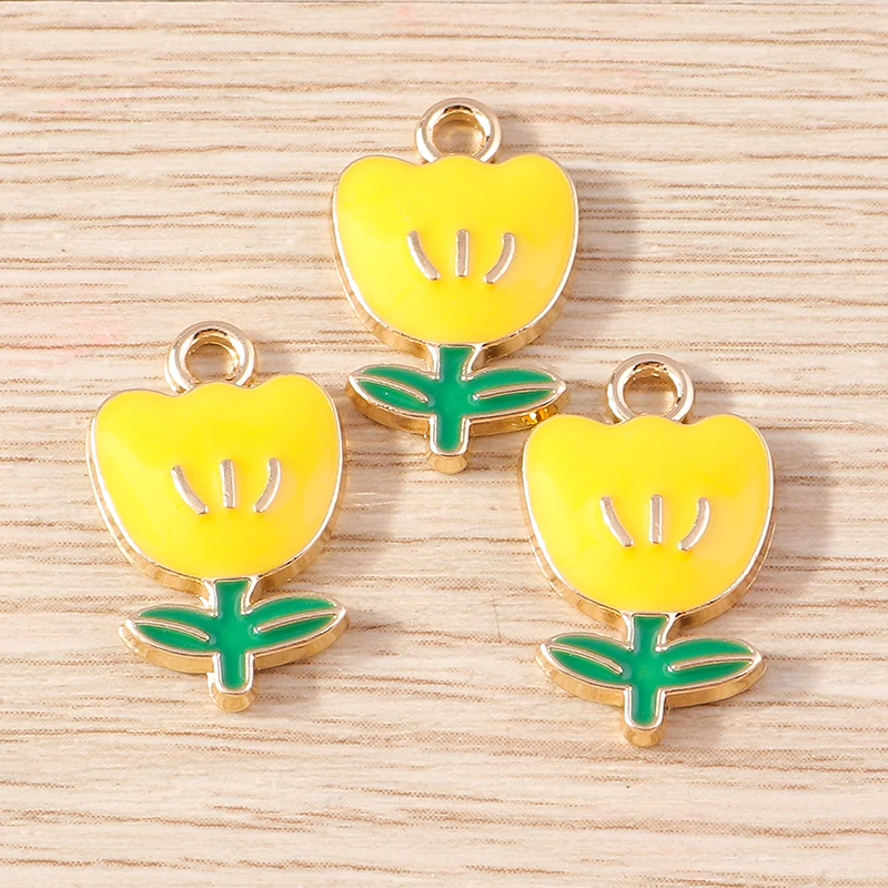 10 Stück 17 x 19 mm modische Emaille-Sakura-Blumen-Charms-Anhänger für Schmuckherstellung, Halsketten, Ohrringe, Armbänder, Bastelbedarf – Detail 10