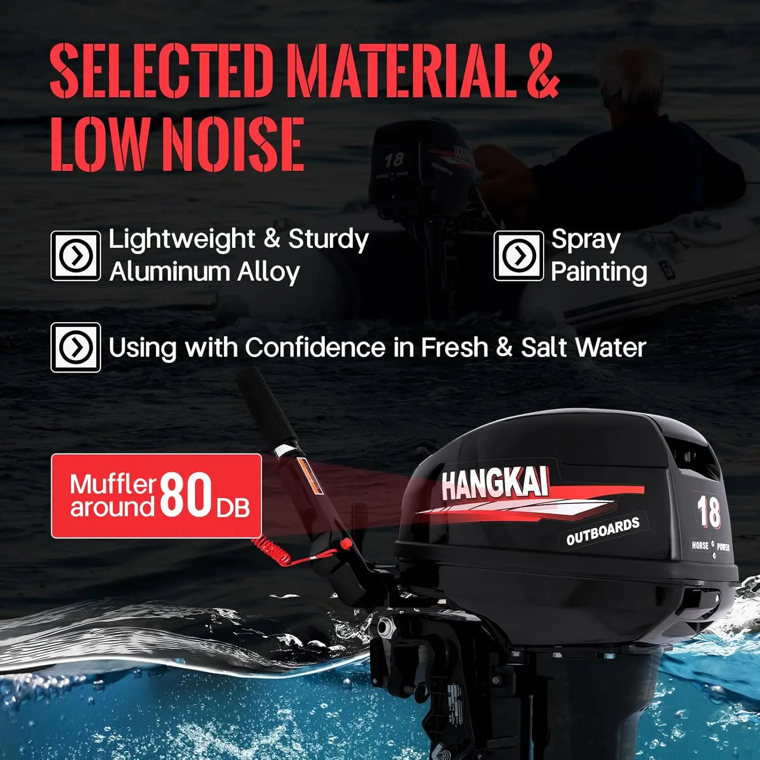 HANGKAI Outboard Motor Boat Engine Water Cooling & CDI Short Shaft 18HP 2 Stroke Heavy Duty Outboard Motor