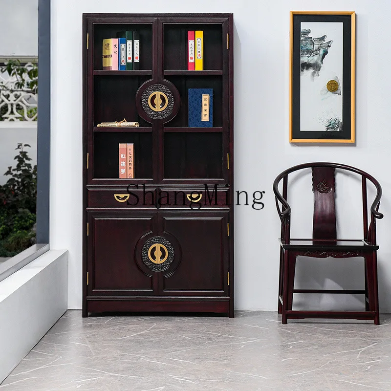 

CL New Chinese Solid Wood Bookcase Wooden Office Storage Household Chinese Bookcase with Glass Door Display Cabinet