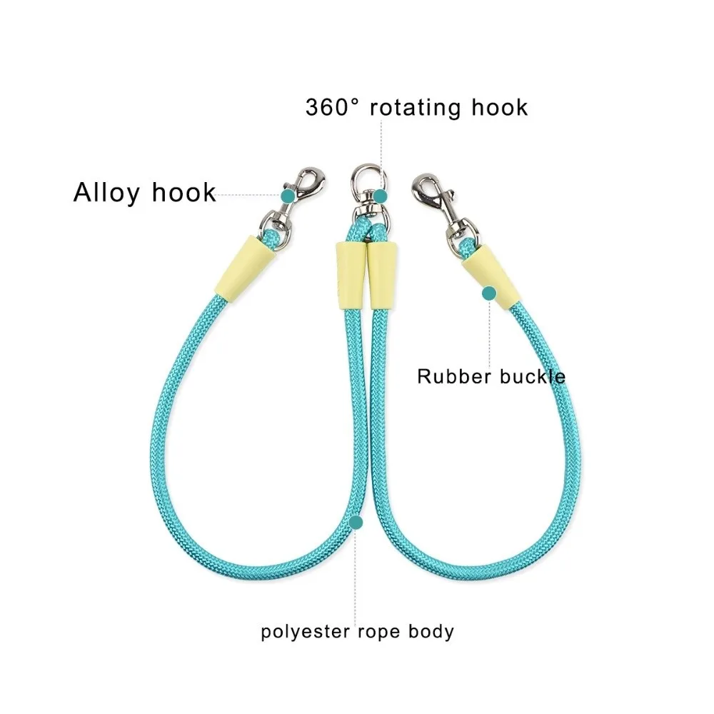 360° Rotatable 2 in 1 Dual-Headed Leash Durable Nylon 2 Dogs Pet Leash V Shape Anti-Tangle Extended Pet Leash Belt