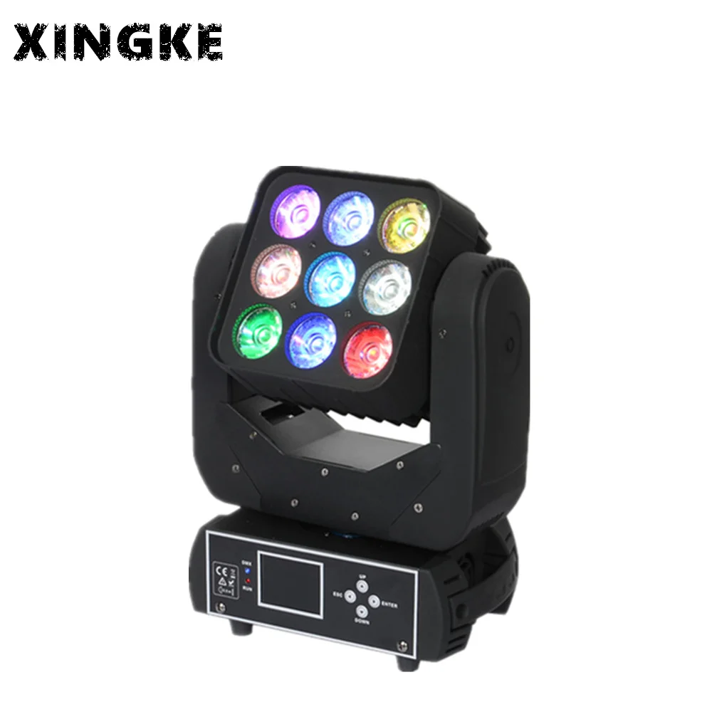 

1PCS/LOT Colorful 3x3 Heads 9x12W RGBW 4In1 LED Stage Lighting Double-face Infinite Rotating Led Matrix Moving Head Light