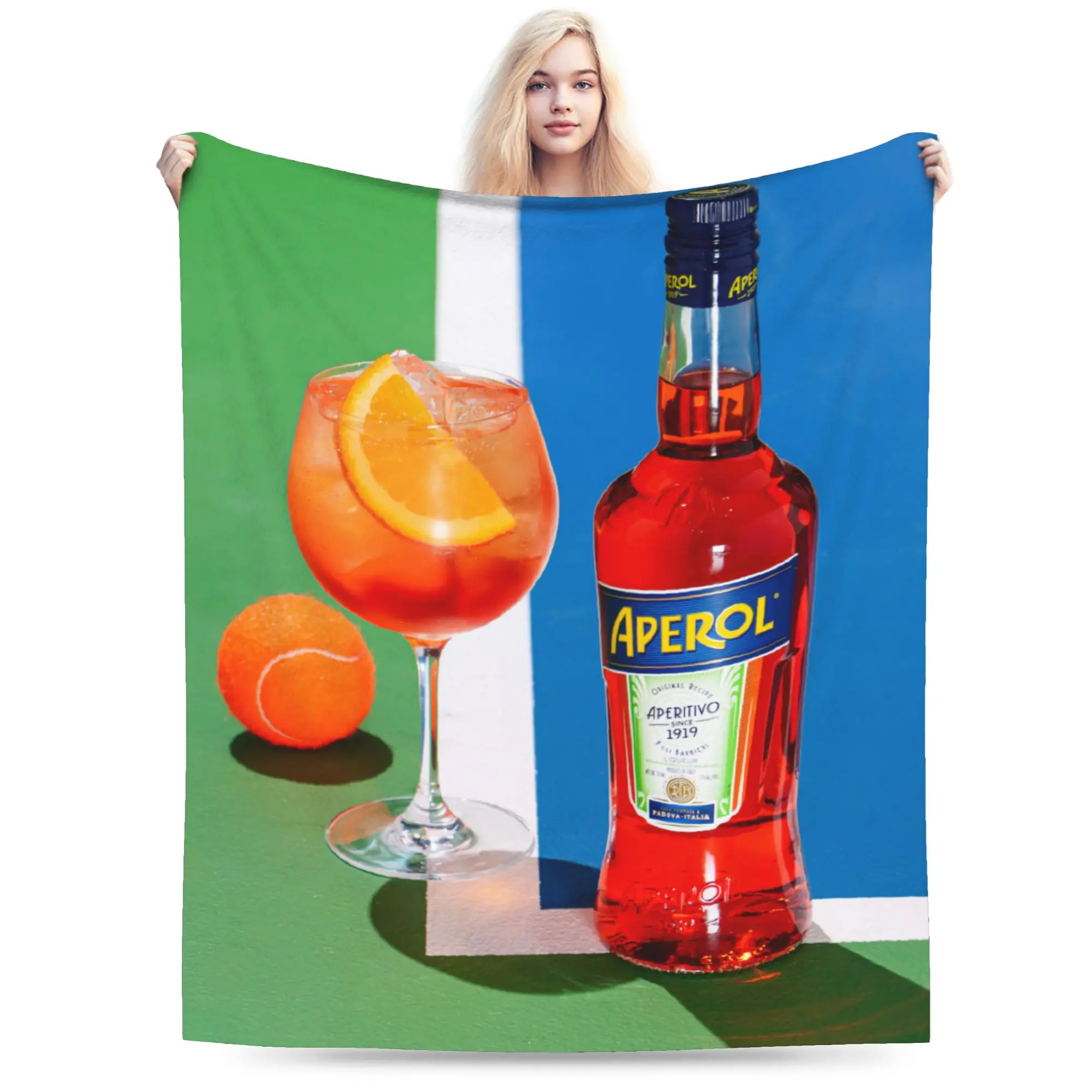 Custom Sofa Fleece Aperols Spritz Print Throw Blanket Warm Flannel Drinking Cocktail Blankets for Bedroom Office Sofa Bedspreads
