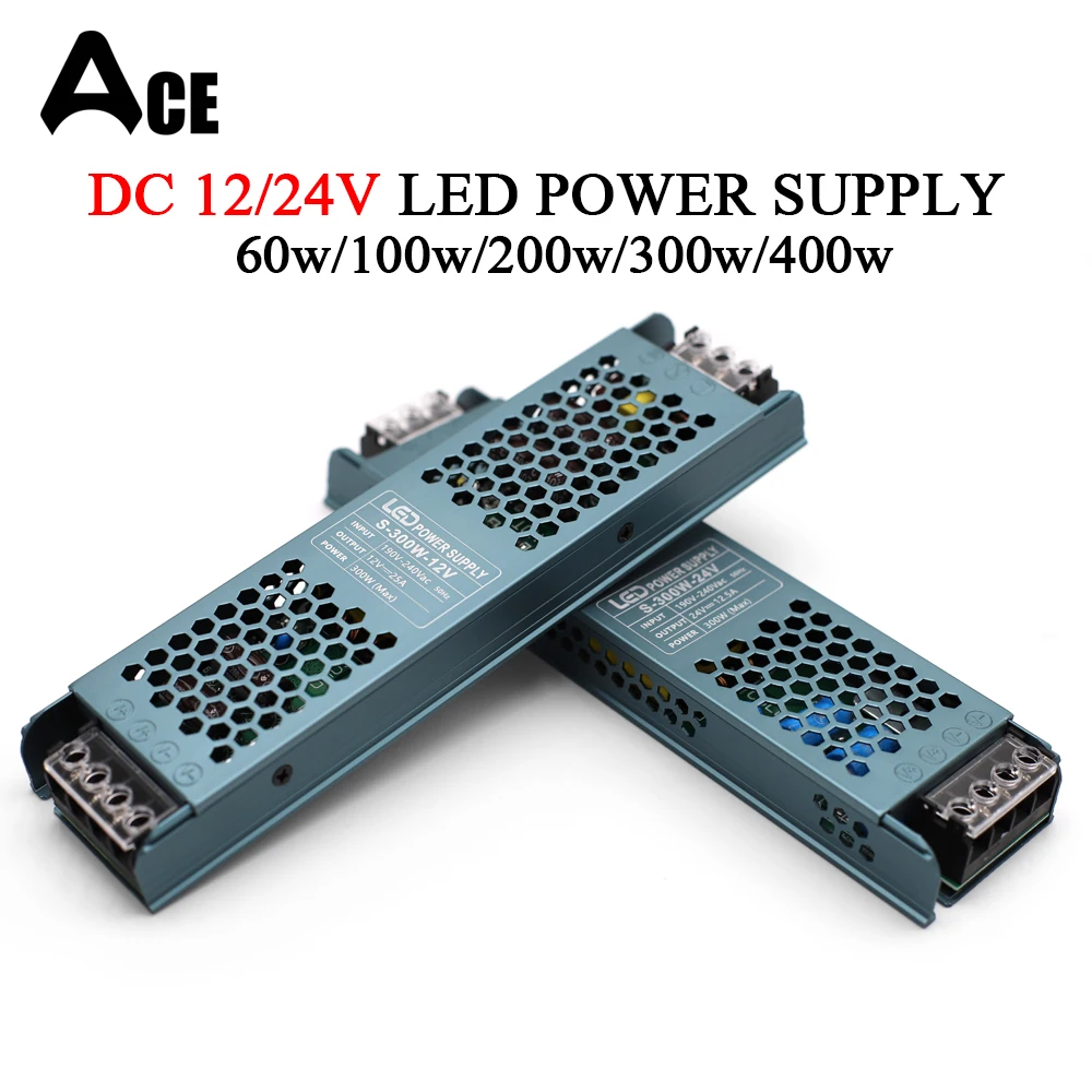DC 12V 24V zasilacz AC190-240V wyciszenie transformatory oświetleniowe 60W 100W 200W 300W 400W sterownik do lampy LED zasilacz