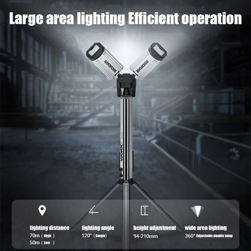 Worx WU029 20v Cordless Work Lamp Portable Spotlight AC DC Dual Using 4500LM Telescopic Adjust Storage Share 5pin Green Battery