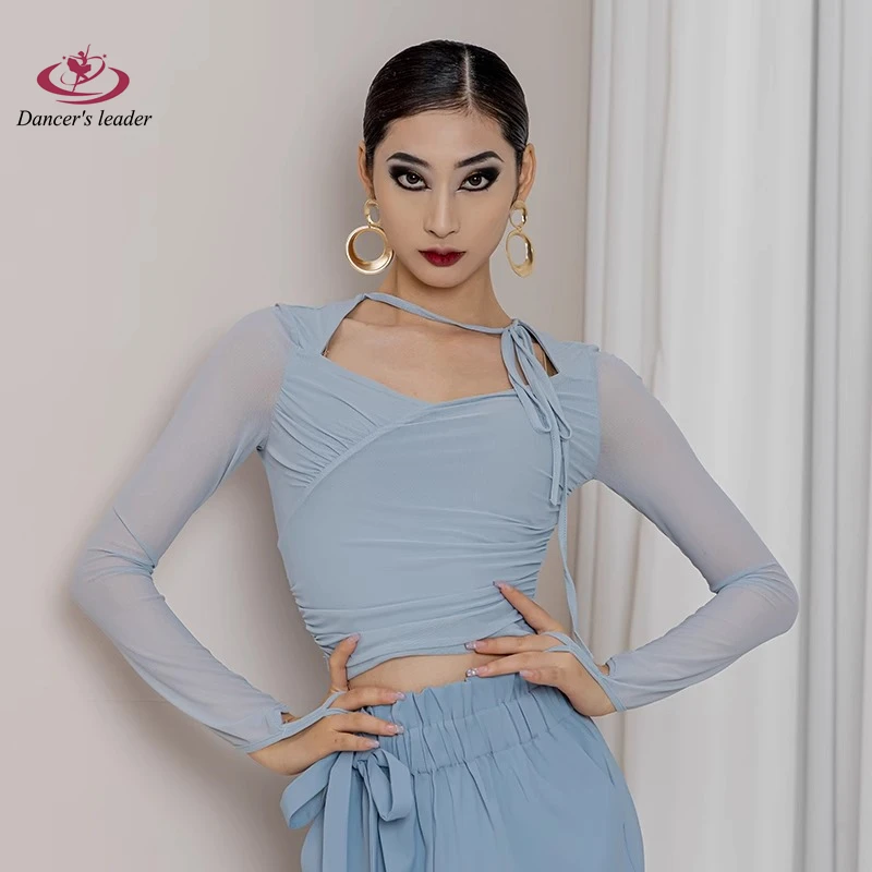 Latin Dance Autumn and Winter Temperament Dance Dress French Mesh Splice Sambalumba Female Adult Stage Professional Clothing Top