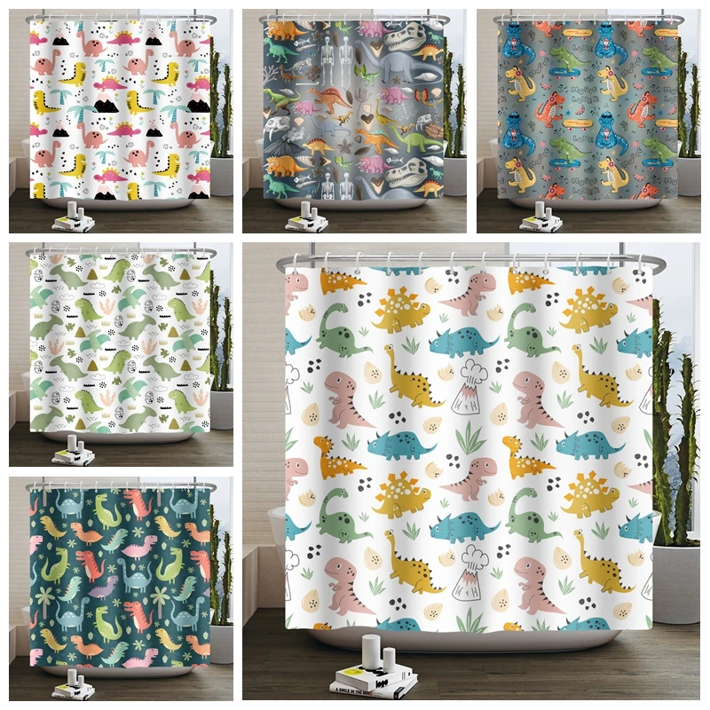 

Kids Cartoon Dinosaur Shower Curtain Colorful Animals Plants for Boys Girls Waterproof Bathroom Curtain Home Bath Bathtub Decor