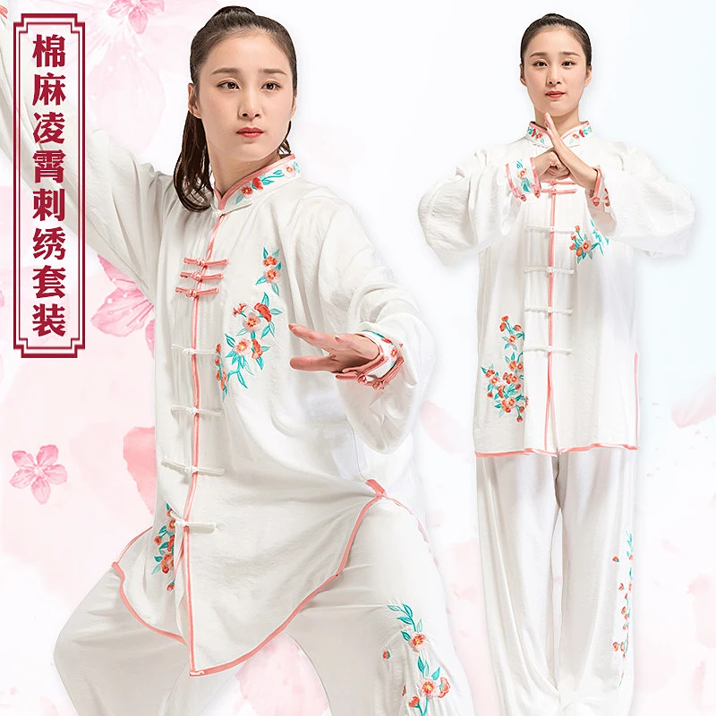 Women's Tai Chi Suit Spring/Autumn Linen Cotton Embroidered Martial Arts Training & Performance Wear Chinese Style Uniform