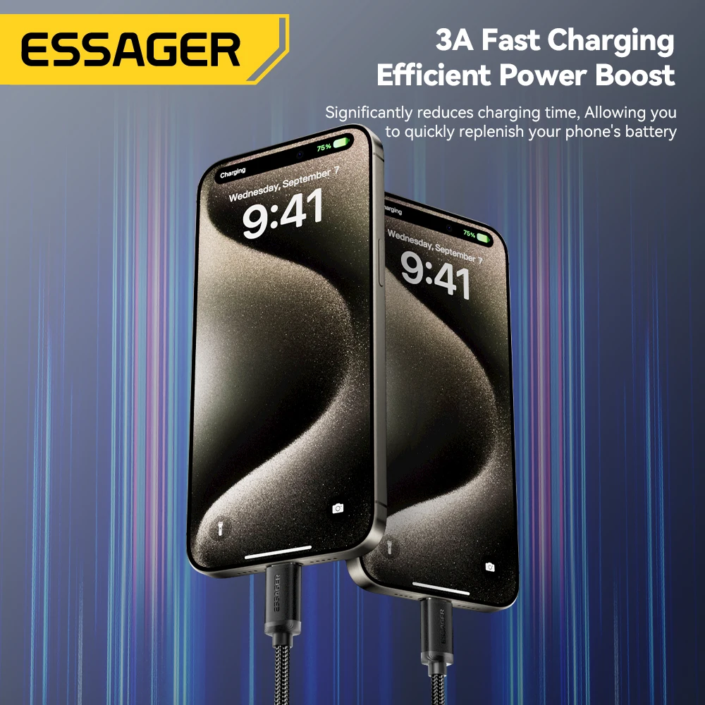 Essager 3A USB Type C Cable USB A To Type C Fast Charging Cables For iPone 15 Samsung Xiaomi Mobile Phone Data Charger Wire Cord