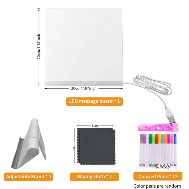 LED発光ドローイングボード ナイトライト付き カラフル7ペン DIY消せるレターメッセージボード 子供誕生日プレゼント 20X20cm