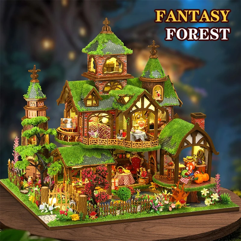 DIY Wooden Forest Cabin Handmade Assembly Model Kits Toy Cottage Building Handcrafted Miniatures With Lights Christmas Gifts