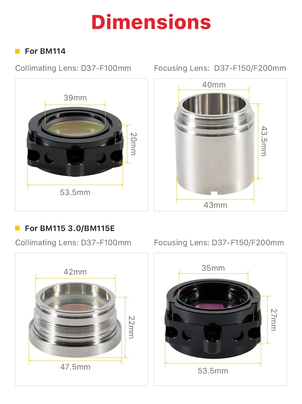 Raytools BM114 BM115 Dia37mm Kollimations- und Fokussierlinse mit Linsenhalter F100 F150 F200 für Faserschneidkopfteile – Detail 5