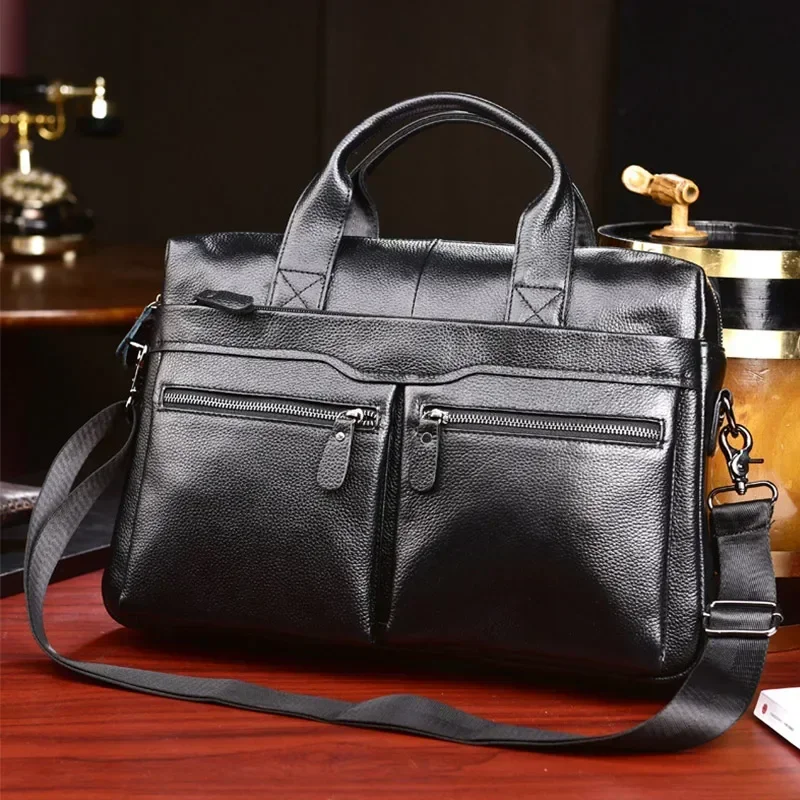 Bolsos de mano de cuero genuino de alta calidad para hombre, maletines de viaje de cuero de negocios para hombre, bolsos de mensajero de cuero de vaca, bolso de mano