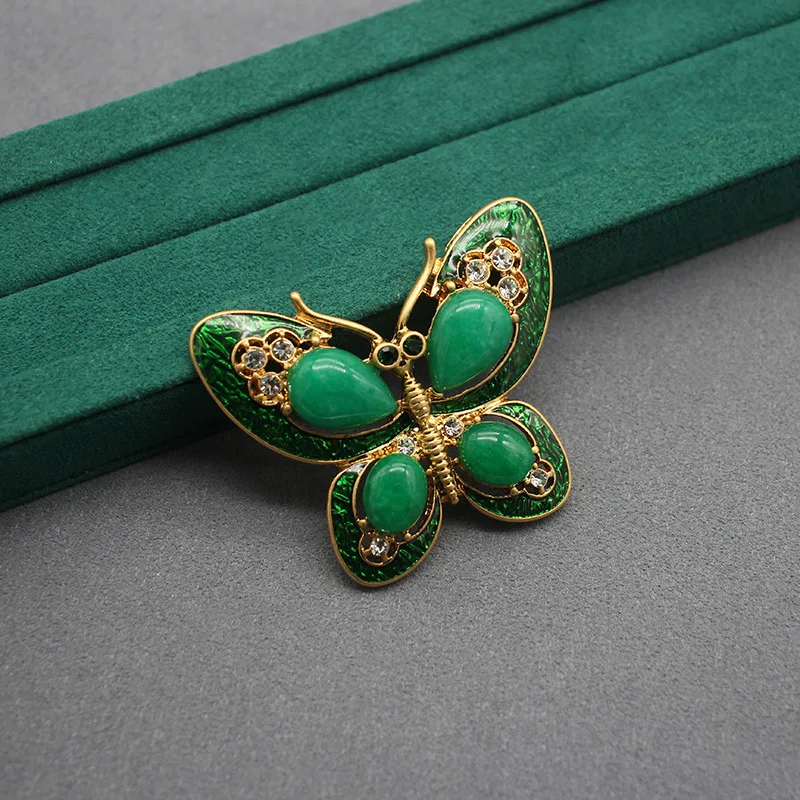 Medieval Art Reflux Brooch Natural Stone Butterfly Enamel Brooch Insect Animal Clothing