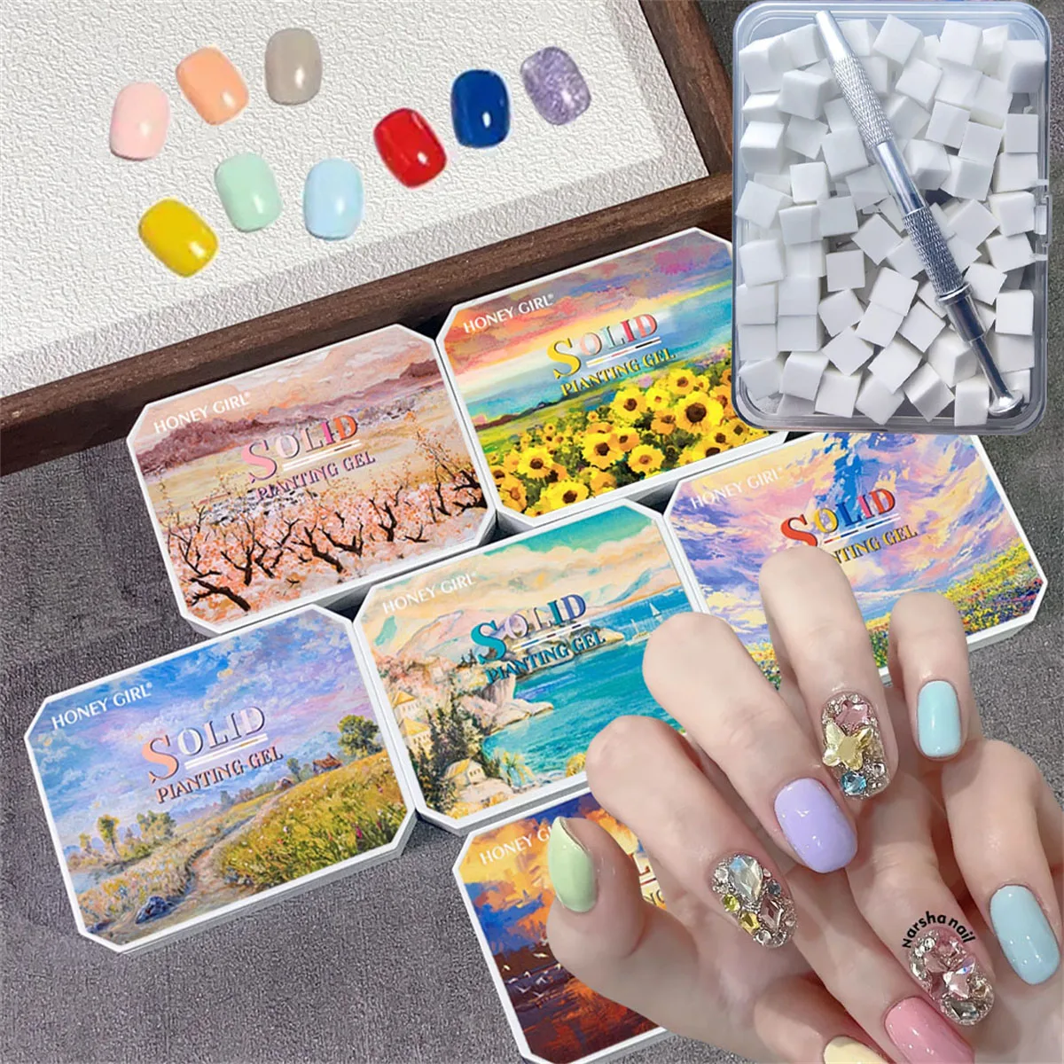 

1 компл./2 шт., твердый клей, лак для ногтей, гель, толстое покрытие, высокая насыщенность, 100 шт., губка, 1 шт., зажим для дизайна ногтей, творчество своими руками