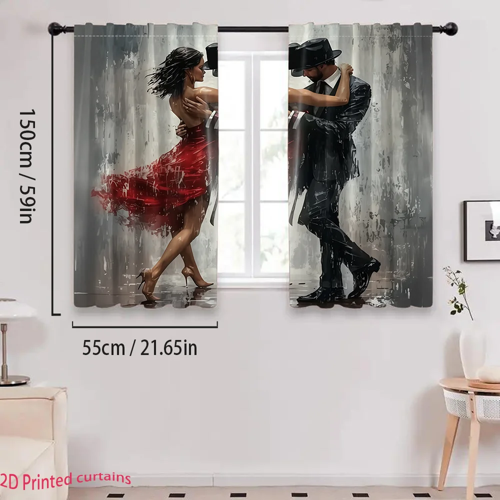 Oil Painting Rod Pocket Curtain Tango Couple Dancer Red Skirt Splash Texture Pattern Stylish Home Bedroom Living Room Decoration