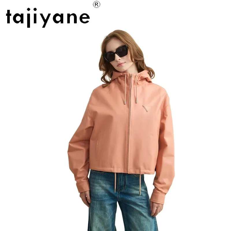 TAJIYANE Sheepskin Genuine Leather Jacket Woman Solid Leather Coat Hooded Jackets for Woman Short Outerwear Korean Jaqueta Loose