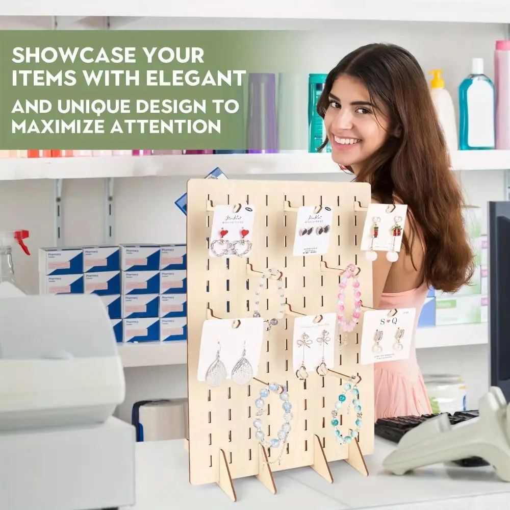 New Display Pegboard Earring Holder with Base Large Capacity Stud Earring Organizer Durable Wooden Jewelry Display Stand