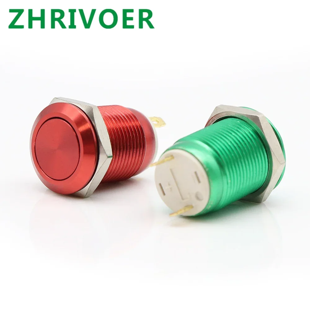 1pcs 12mm 2pin Metal Push Button Switch Color Oxidation  Flat/High Head Waterproof Self-reset/Momentary Normal Open Pin Terminal