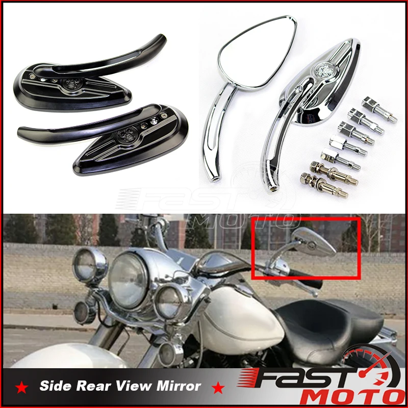 Chrome Motorcycle Rearview Mirrors For Harley Dyna Sportster Custom Cruiser Skull Teardrop Side Mirrors Rear View 8mm 10mm Bolt