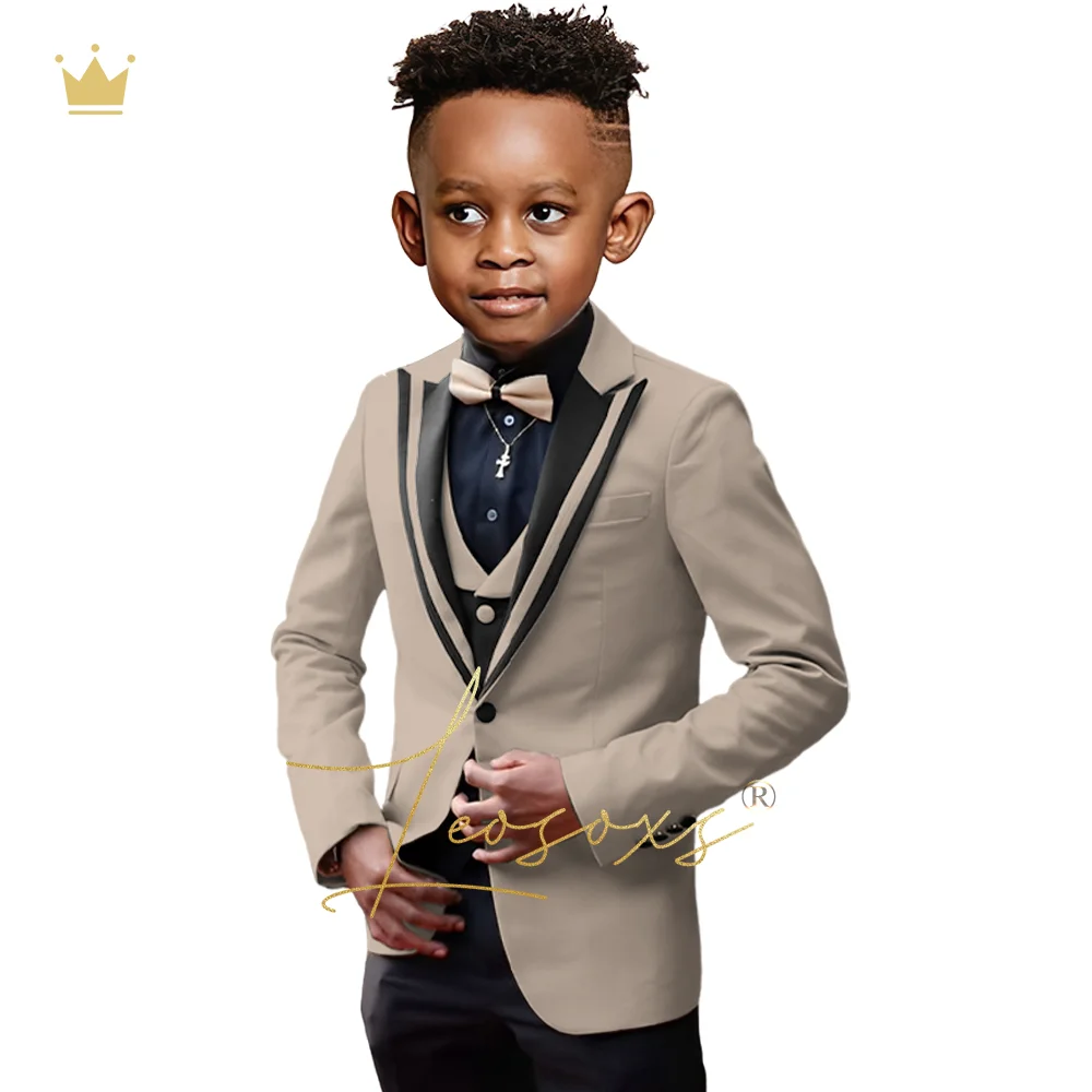 Boys fashion dress suit 3 piece suit, children's gun collar color matching jacket vest trousers suit custom wedding party tuxedo