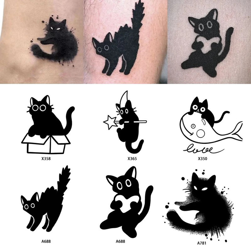 

6pc/Lot Cat Herbal Juice Tattoo Sticker Dark Cute Trendy Cool Semi-permanent Fake Tatto Wrists Arms Waterproof Lasting Tatuajes