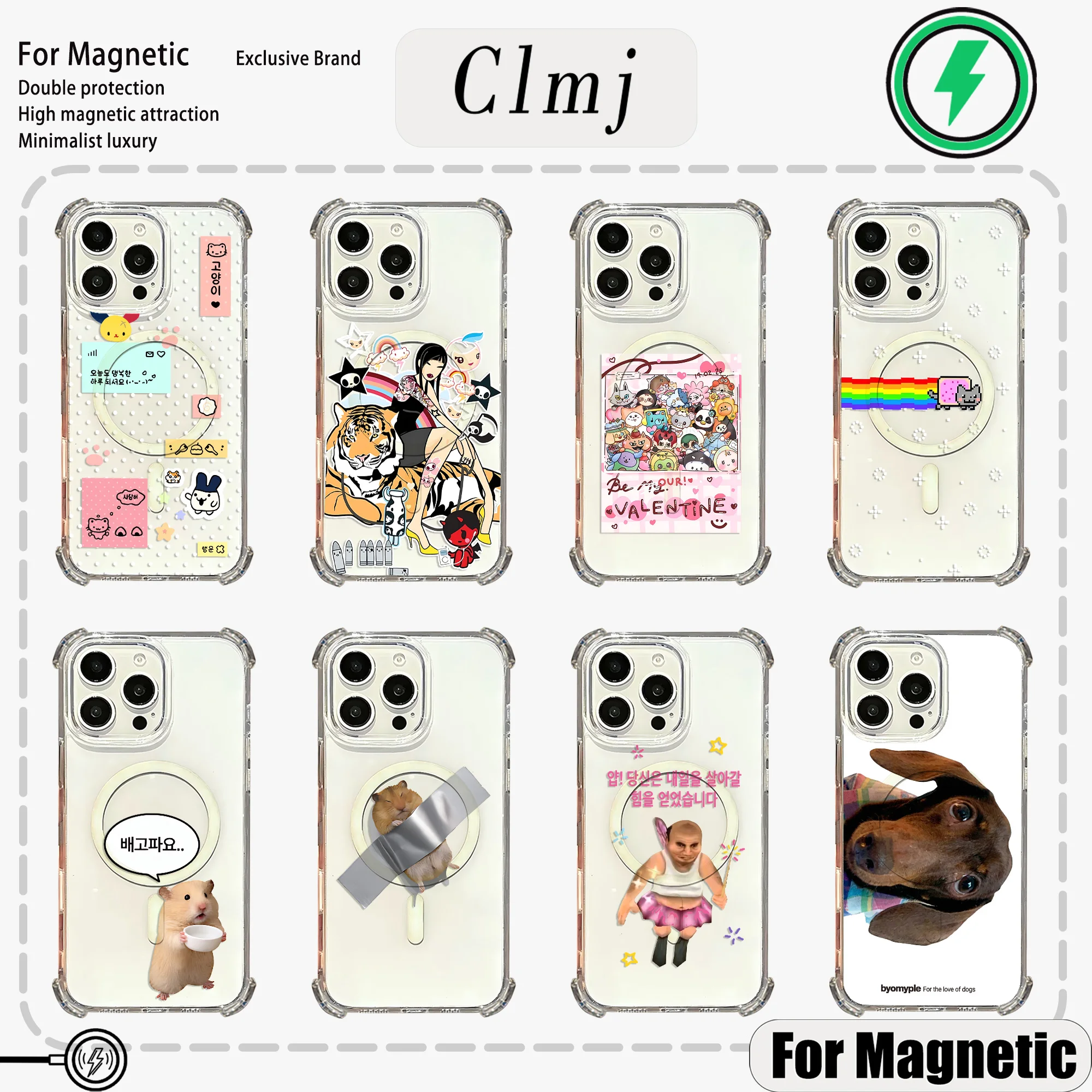 Magnetische Koreanische Abstrakte Kätzchen Handyhülle für Samsung Galaxy S23 S24 S25 S26 Plus Ultra Edge FE 5G Transparente Sturzsichere Abdeckung